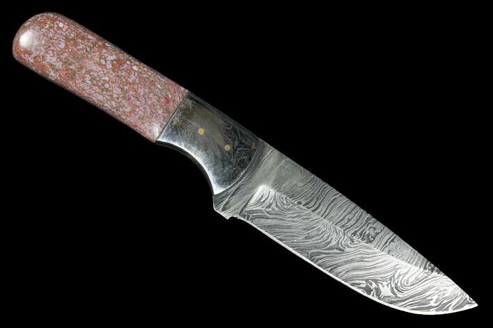 Damascus Knife With Fossil Dinosaur Bone (Gembone) Inlays #125250